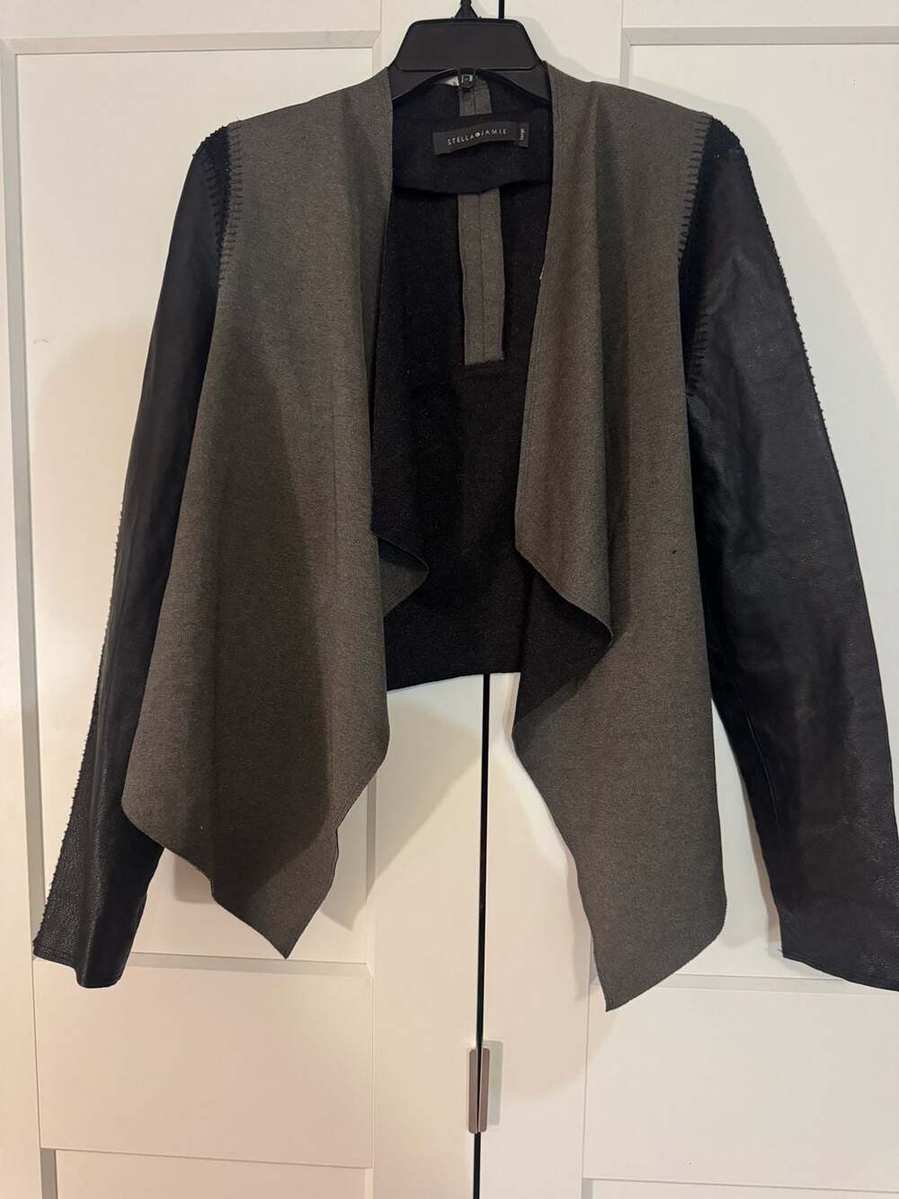 Stella & Jamie Rio Draped Open Front Jacket with Genuine Leather Sleeves